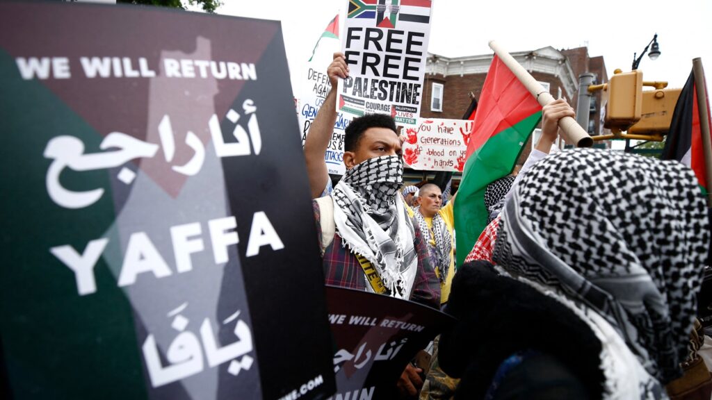 Pro Palestinian demonstrators rally to mark the Nakba anniversary in the Brooklyn borough of New York City on May 18 2024. On May 15 2024 afp